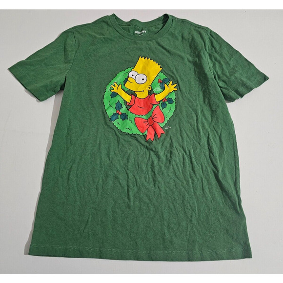 Bart Simpson Green Christmas Wreath T-shirt Youth Size XL (14-16) - Picture 1 of 7